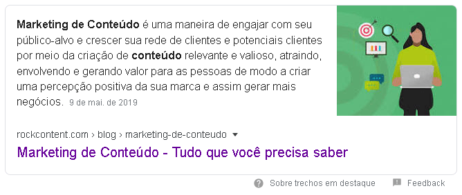 Featured snippet para "Marketing de Conteúdo"