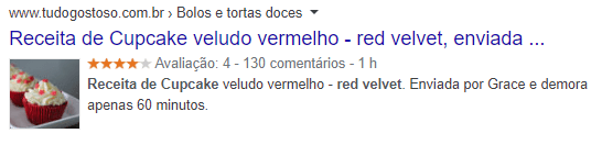 Resultado de receita no Google