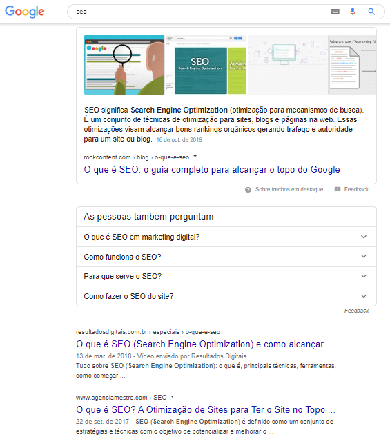 Resultados do Google para "SEO"